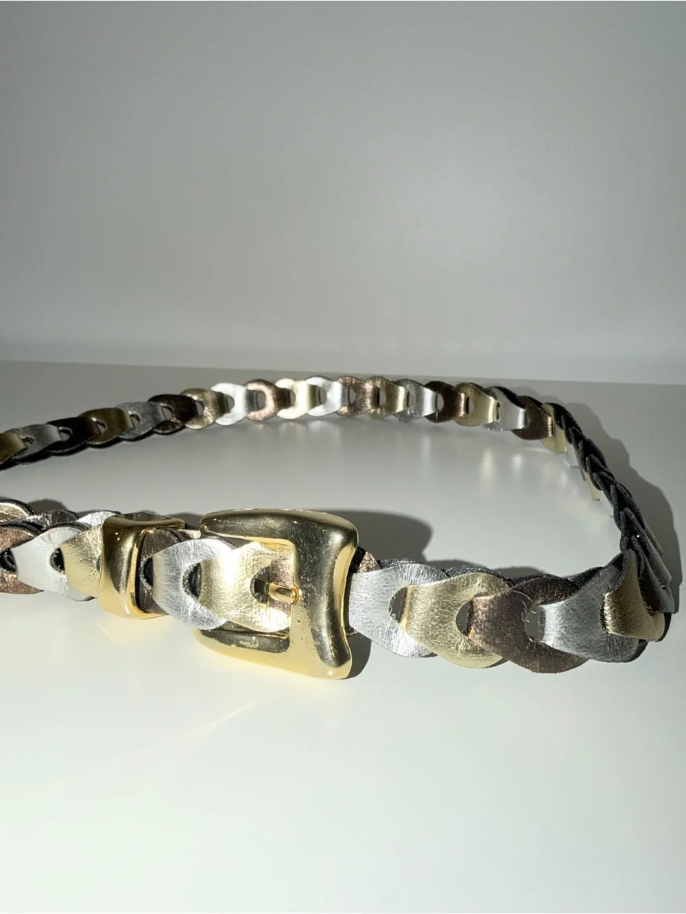Braided Metallic Adjustable Belt with Gold Hardware